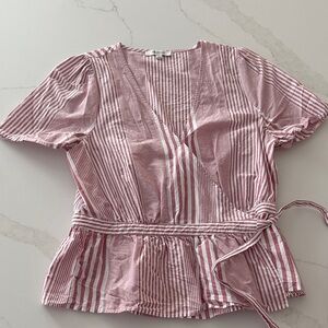 Madewell Pink Striped Wrap Blouse
